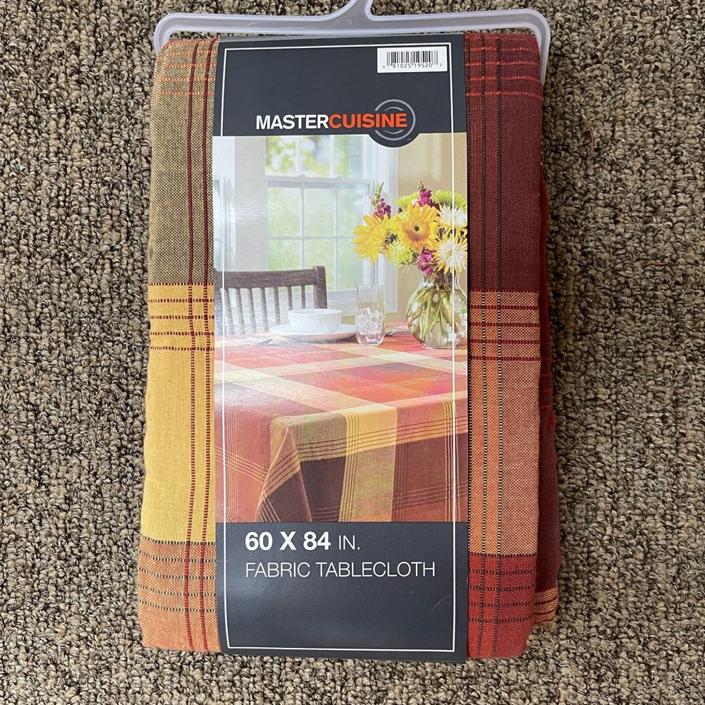 Mastercuisine Fall Autumn 60 x 84 Plaid Fabric Tablecloth Brown, Orange, Yellow.